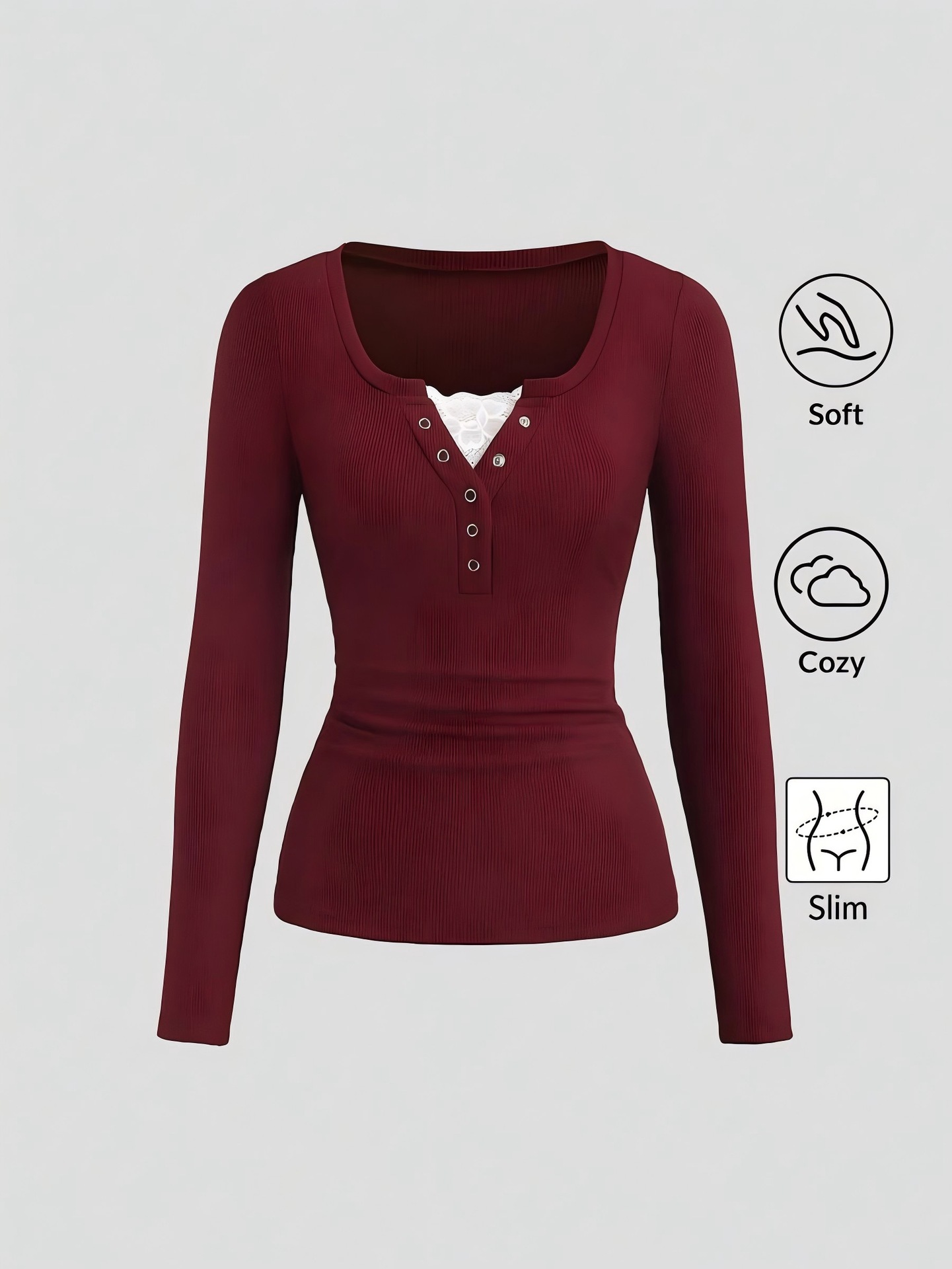 Kaos Wanita Model Henley V-Nec - Embellish Knit ulasan dan harga