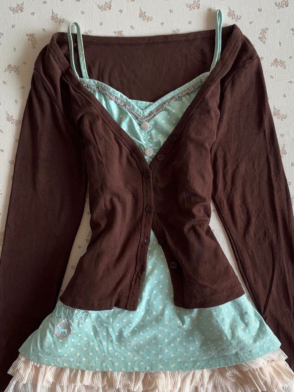 Set Gaun Kamisol Vintage Y2K C - Elastic Lace Trim ulasan dan harga